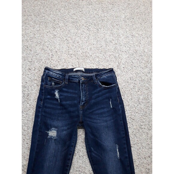 30 Buckle Vervet Mid-Rise Dark Wash Distressed Skinny Raw Hem - Picture 2 of 6